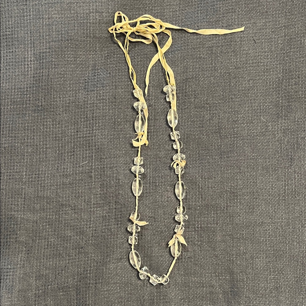J.Crew Elegant Clear Beaded Necklace with Cream Ribbon